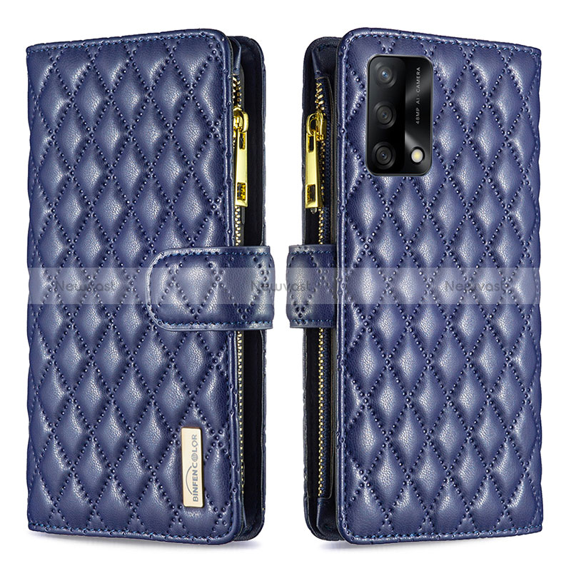 Leather Case Stands Flip Cover Holder B12F for Oppo A95 4G Blue