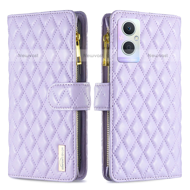 Leather Case Stands Flip Cover Holder B12F for Oppo F21s Pro 5G Purple