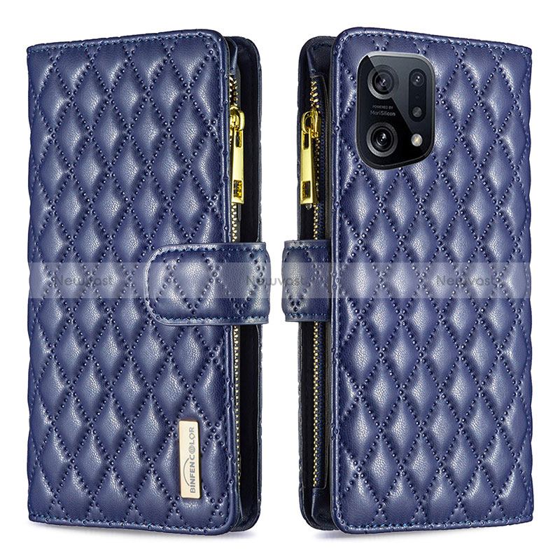 Leather Case Stands Flip Cover Holder B12F for Oppo Find X5 5G Blue