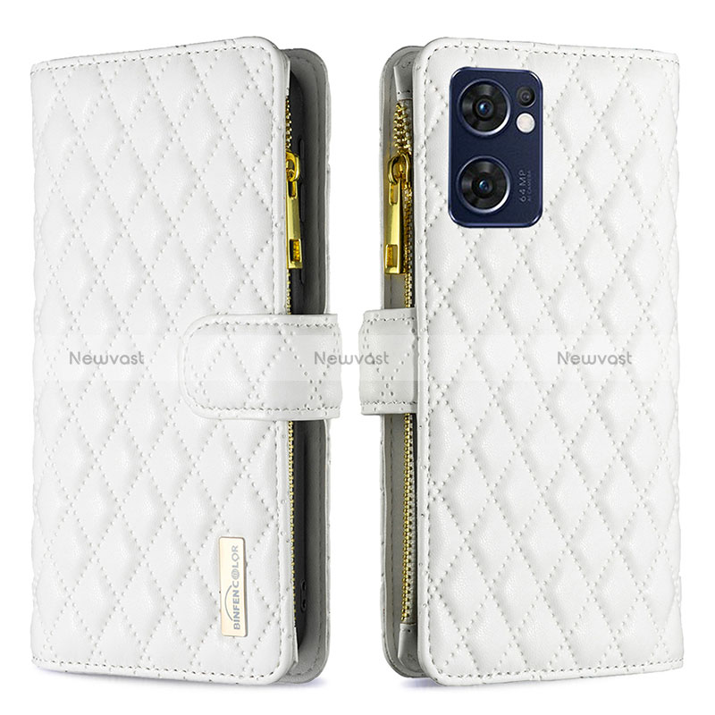Leather Case Stands Flip Cover Holder B12F for Oppo Reno7 5G White