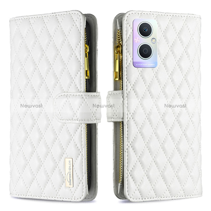 Leather Case Stands Flip Cover Holder B12F for Oppo Reno7 Lite 5G White