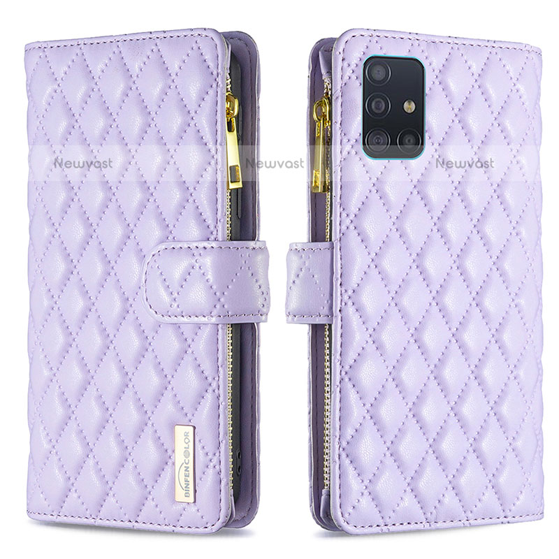 Leather Case Stands Flip Cover Holder B12F for Samsung Galaxy A51 4G Purple