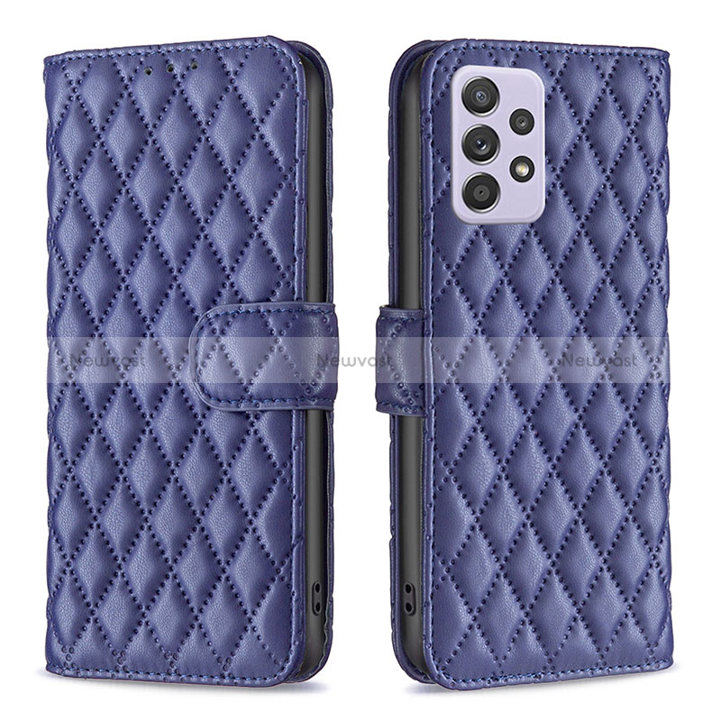 Leather Case Stands Flip Cover Holder B12F for Samsung Galaxy A52 5G Blue