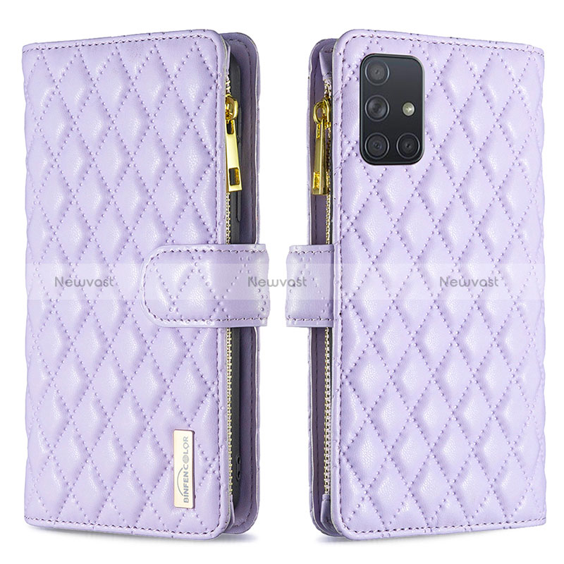Leather Case Stands Flip Cover Holder B12F for Samsung Galaxy A71 5G Purple