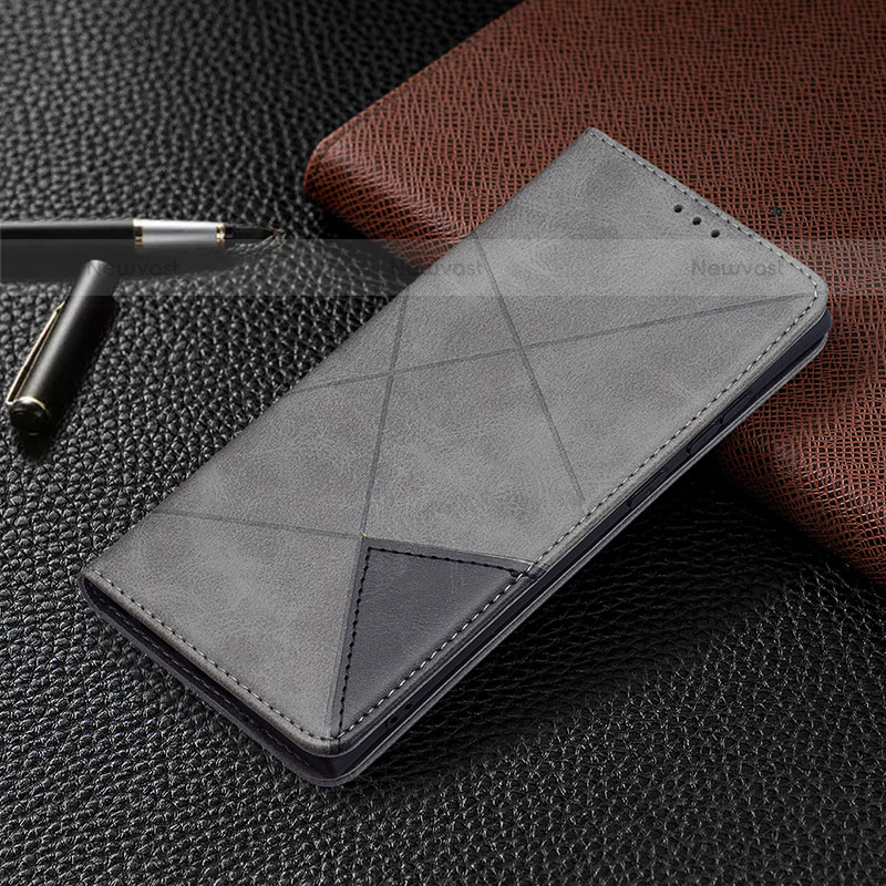 Leather Case Stands Flip Cover Holder B12F for Samsung Galaxy S22 Ultra 5G Gray