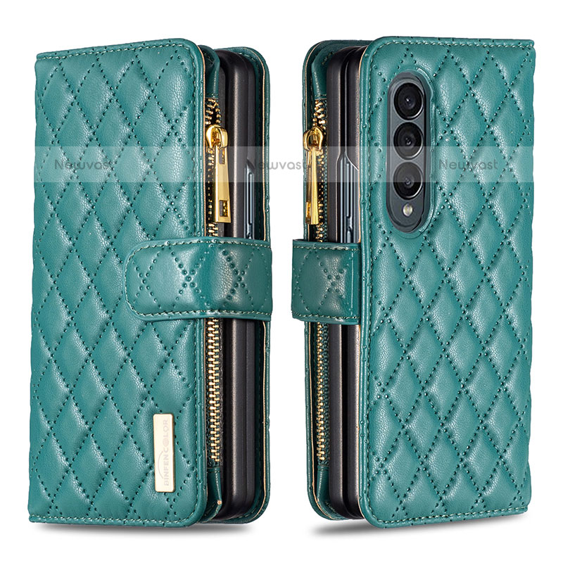 Leather Case Stands Flip Cover Holder B12F for Samsung Galaxy Z Fold3 5G Green
