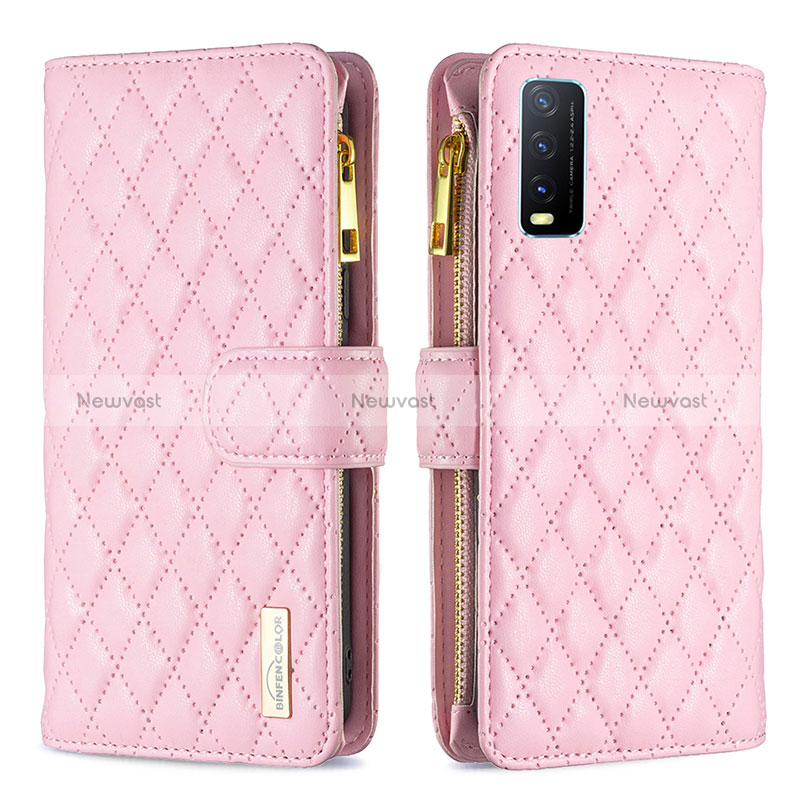 Leather Case Stands Flip Cover Holder B12F for Vivo Y11s Rose Gold