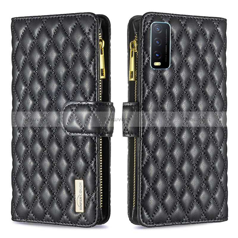 Leather Case Stands Flip Cover Holder B12F for Vivo Y12s Black