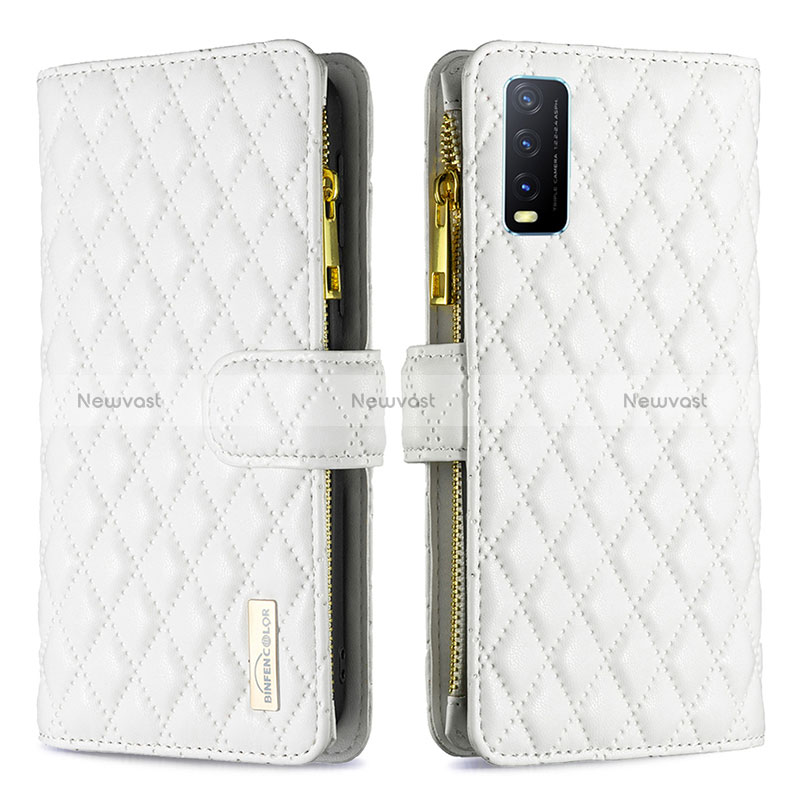 Leather Case Stands Flip Cover Holder B12F for Vivo Y20s White