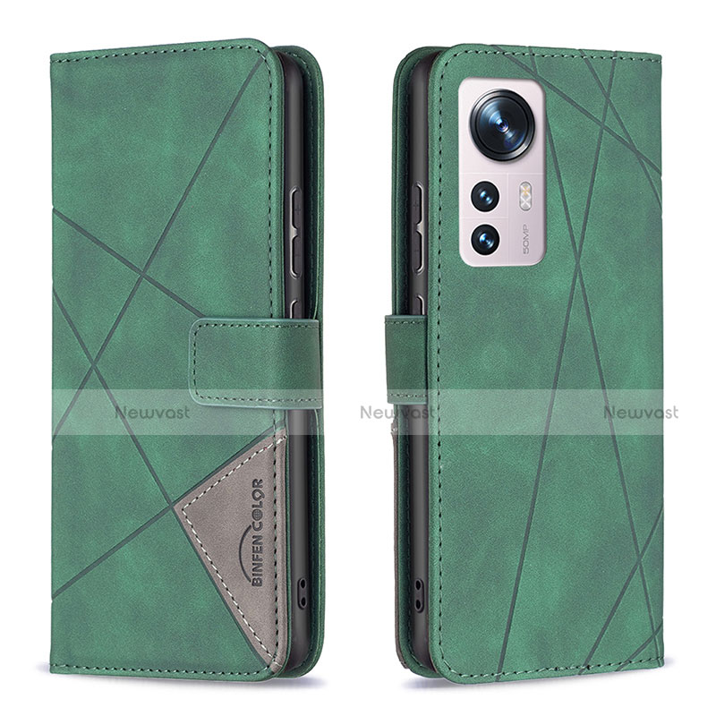 Leather Case Stands Flip Cover Holder B12F for Xiaomi Mi 12 5G Green
