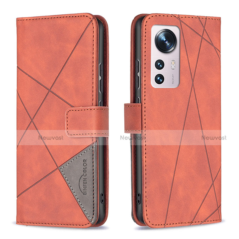 Leather Case Stands Flip Cover Holder B12F for Xiaomi Mi 12 5G Orange