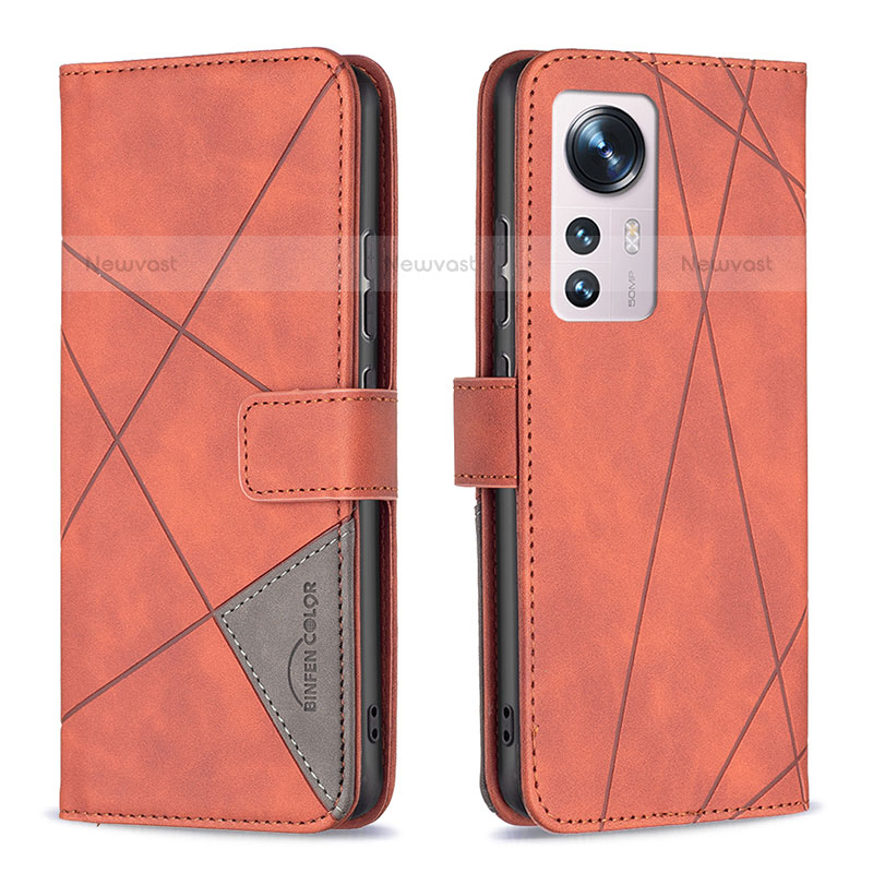 Leather Case Stands Flip Cover Holder B12F for Xiaomi Mi 12S 5G Orange