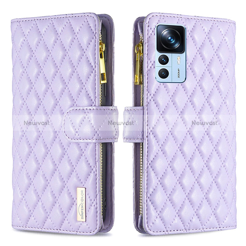 Leather Case Stands Flip Cover Holder B12F for Xiaomi Mi 12T Pro 5G Purple