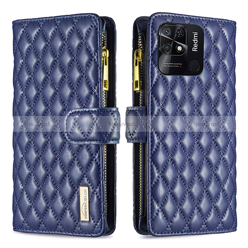 Leather Case Stands Flip Cover Holder B12F for Xiaomi Redmi 10 Power Blue