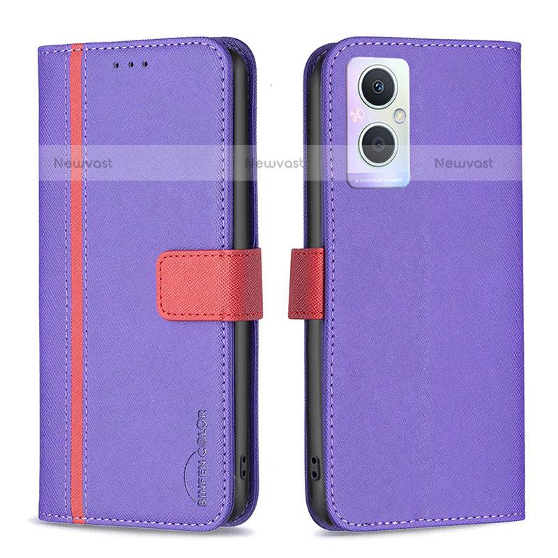 Leather Case Stands Flip Cover Holder B13F for OnePlus Nord N20 5G Purple