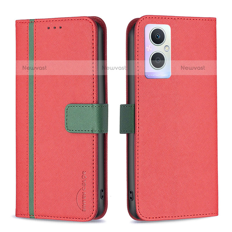 Leather Case Stands Flip Cover Holder B13F for OnePlus Nord N20 5G Red