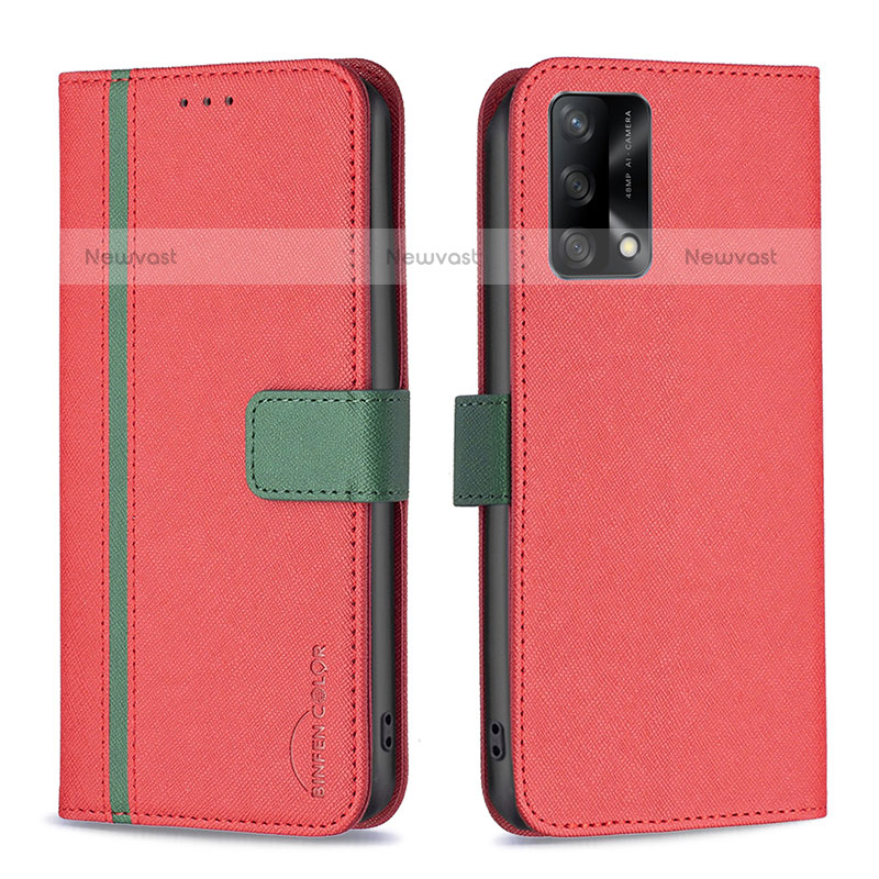 Leather Case Stands Flip Cover Holder B13F for Oppo A74 4G Red