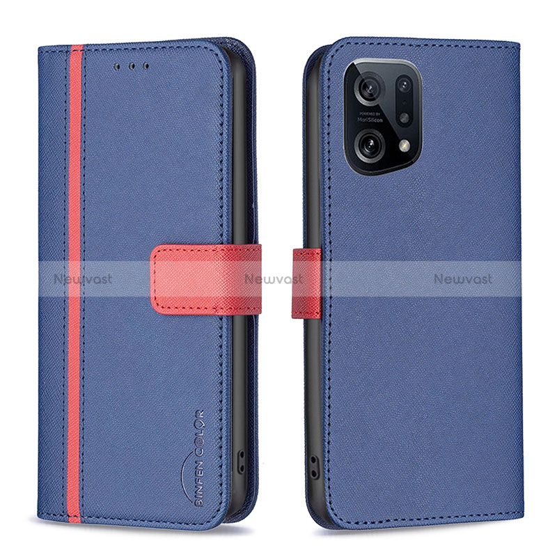 Leather Case Stands Flip Cover Holder B13F for Oppo Find X5 5G Blue
