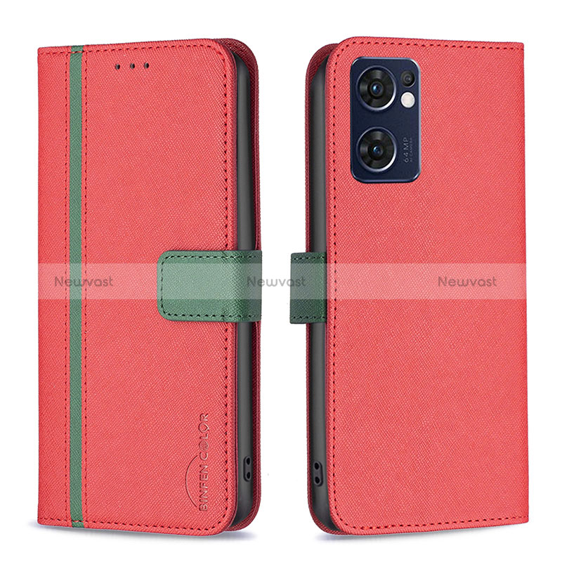 Leather Case Stands Flip Cover Holder B13F for Oppo Reno7 5G Red