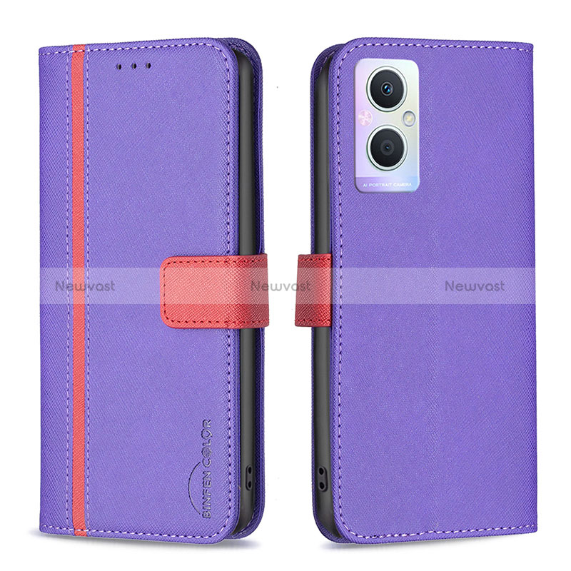 Leather Case Stands Flip Cover Holder B13F for Oppo Reno7 Lite 5G Purple