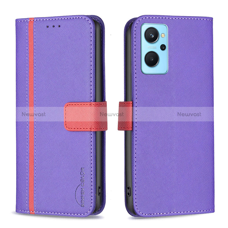 Leather Case Stands Flip Cover Holder B13F for Realme 9i 4G Purple