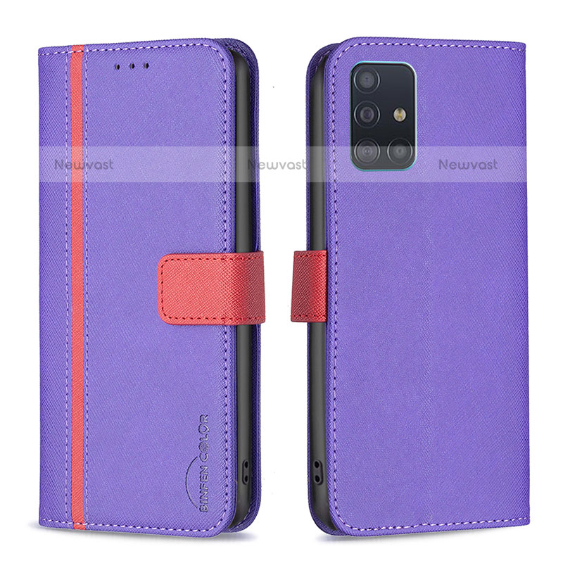 Leather Case Stands Flip Cover Holder B13F for Samsung Galaxy A51 4G Purple