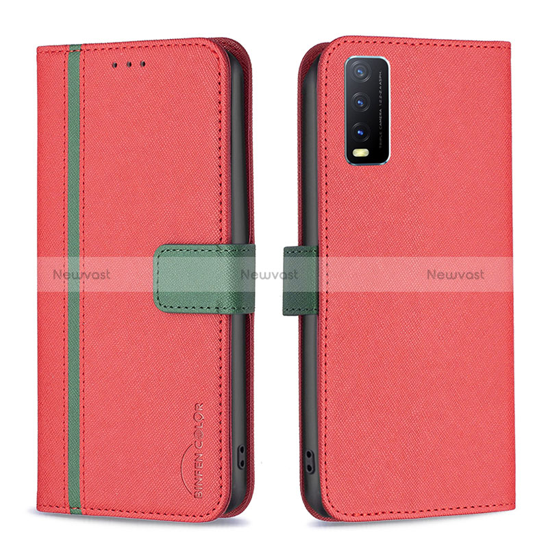 Leather Case Stands Flip Cover Holder B13F for Vivo Y12s Red