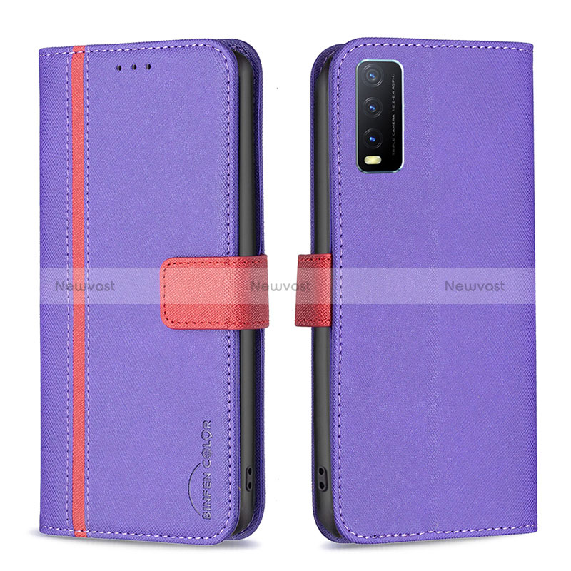 Leather Case Stands Flip Cover Holder B13F for Vivo Y20 Purple