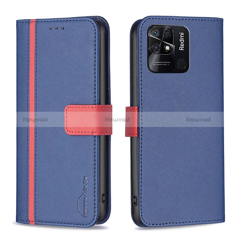 Leather Case Stands Flip Cover Holder B13F for Xiaomi Redmi 10 Power Blue