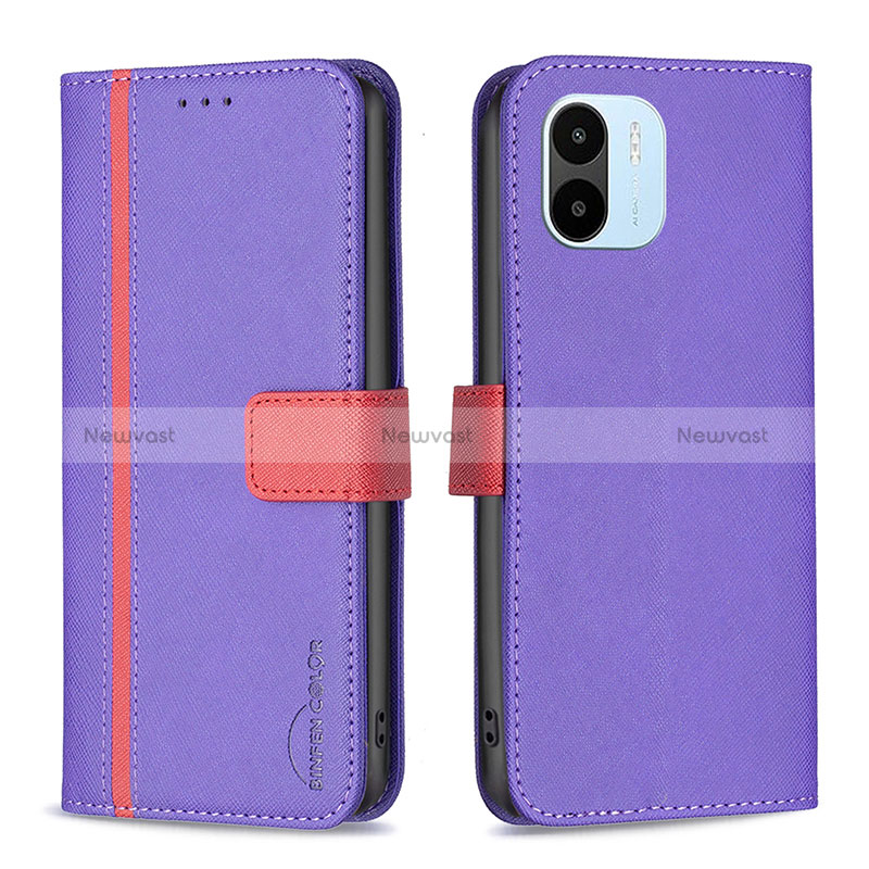 Leather Case Stands Flip Cover Holder B13F for Xiaomi Redmi A2 Purple
