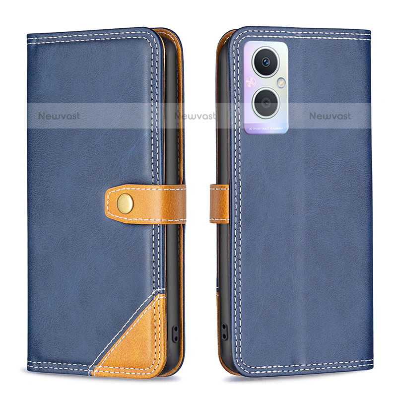 Leather Case Stands Flip Cover Holder B14F for OnePlus Nord N20 5G Blue