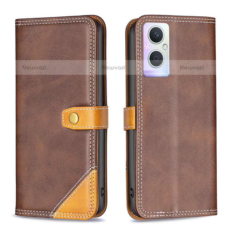 Leather Case Stands Flip Cover Holder B14F for OnePlus Nord N20 5G Brown