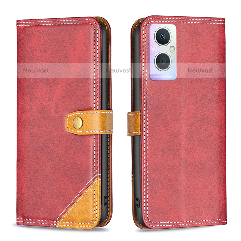 Leather Case Stands Flip Cover Holder B14F for OnePlus Nord N20 5G Red