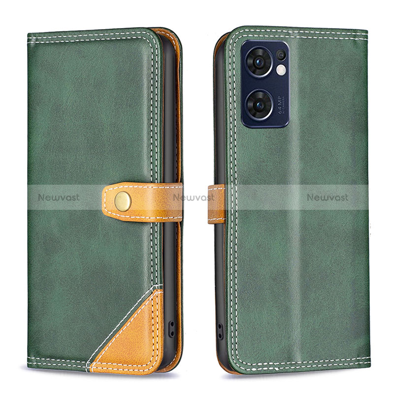 Leather Case Stands Flip Cover Holder B14F for Oppo Reno7 5G