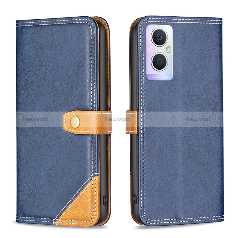 Leather Case Stands Flip Cover Holder B14F for Oppo Reno7 Z 5G Blue