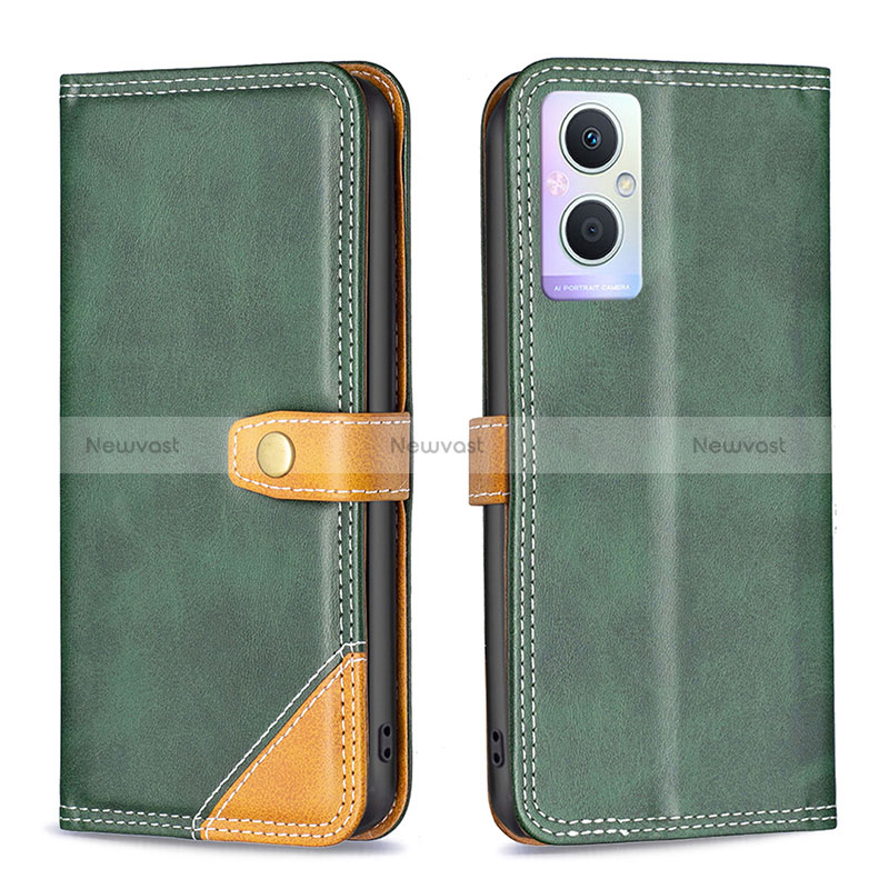 Leather Case Stands Flip Cover Holder B14F for Oppo Reno8 Lite 5G Green