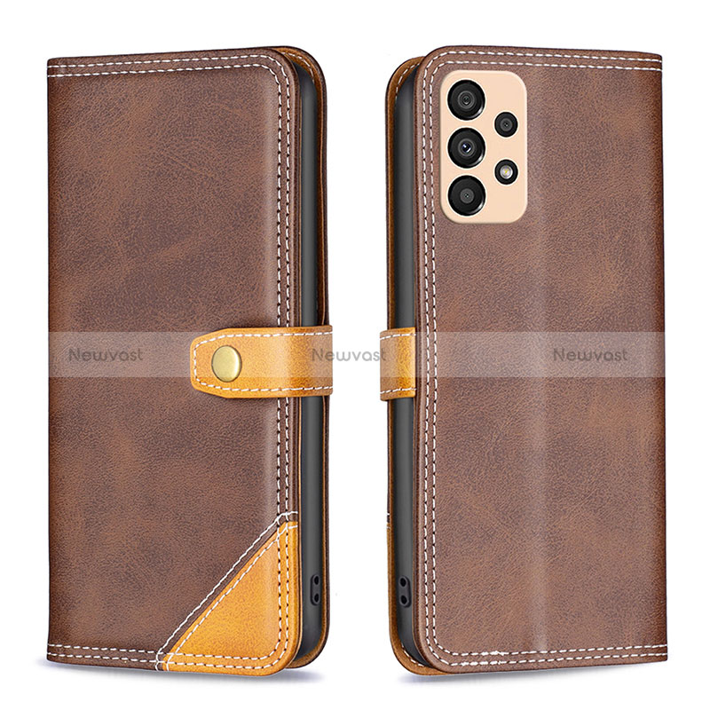 Leather Case Stands Flip Cover Holder B14F for Samsung Galaxy A33 5G Brown