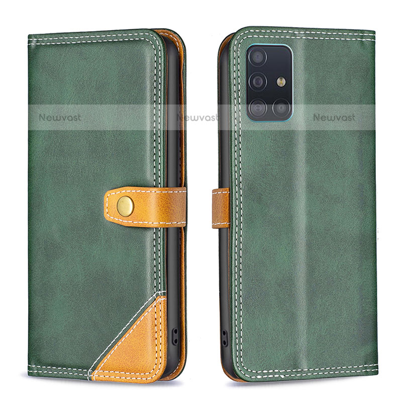 Leather Case Stands Flip Cover Holder B14F for Samsung Galaxy A51 4G Green