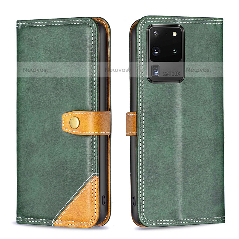 Leather Case Stands Flip Cover Holder B14F for Samsung Galaxy S20 Ultra 5G Green