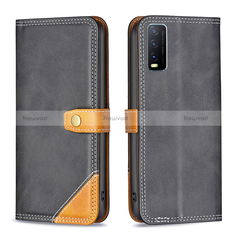 Leather Case Stands Flip Cover Holder B14F for Vivo Y20s Black