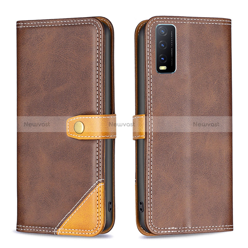 Leather Case Stands Flip Cover Holder B14F for Vivo Y30 Brown