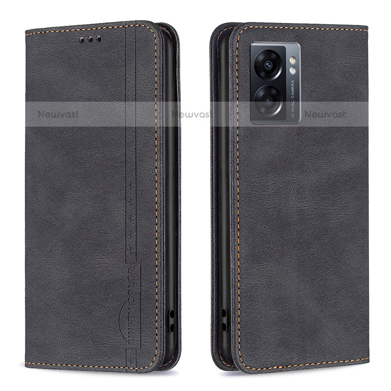 Leather Case Stands Flip Cover Holder B15F for OnePlus Nord N300 5G Black