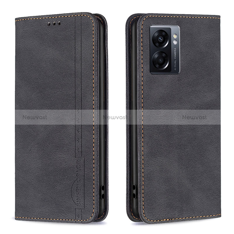 Leather Case Stands Flip Cover Holder B15F for Oppo A56S 5G Black