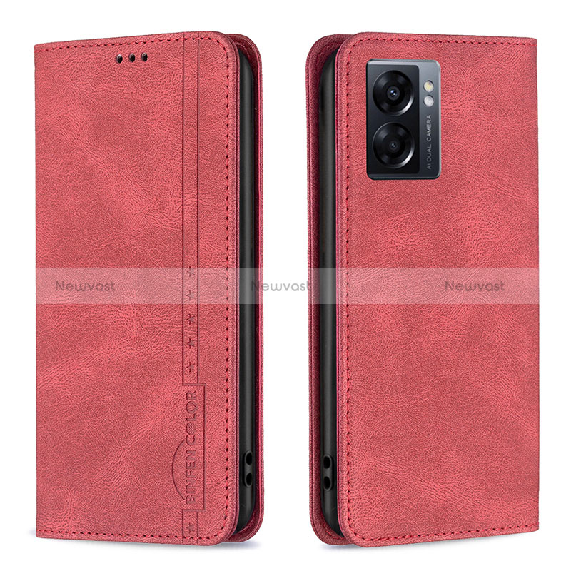 Leather Case Stands Flip Cover Holder B15F for Oppo A56S 5G Red