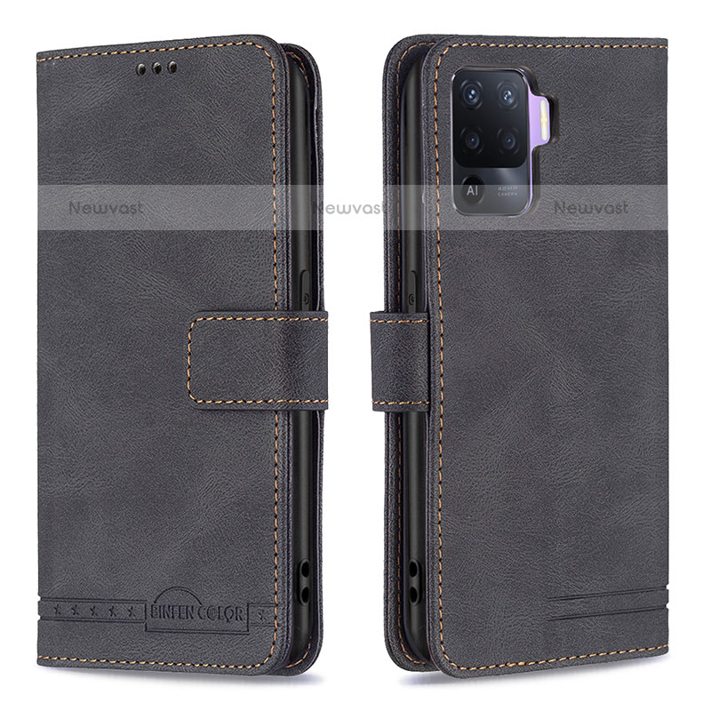 Leather Case Stands Flip Cover Holder B15F for Oppo A94 4G Black