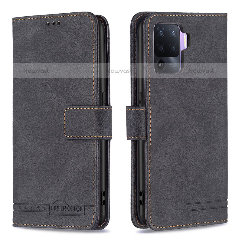 Leather Case Stands Flip Cover Holder B15F for Oppo F19 Pro Black