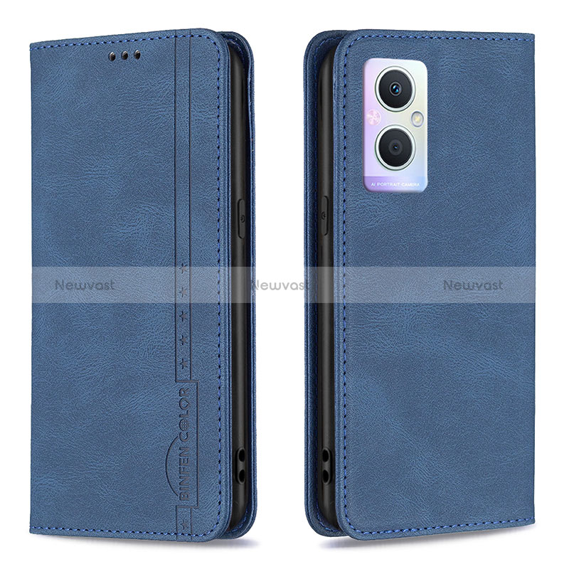 Leather Case Stands Flip Cover Holder B15F for Oppo Reno7 Z 5G Blue