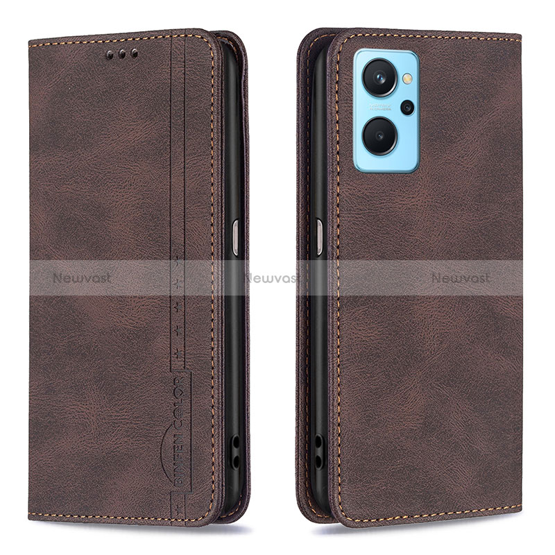 Leather Case Stands Flip Cover Holder B15F for Realme 9i 4G Brown