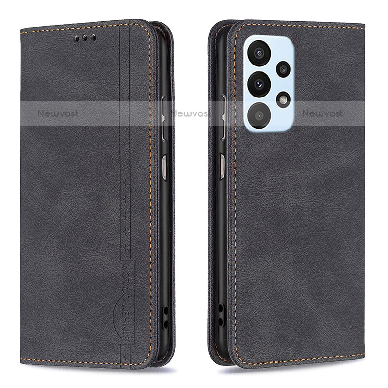 Leather Case Stands Flip Cover Holder B15F for Samsung Galaxy A23 5G Black