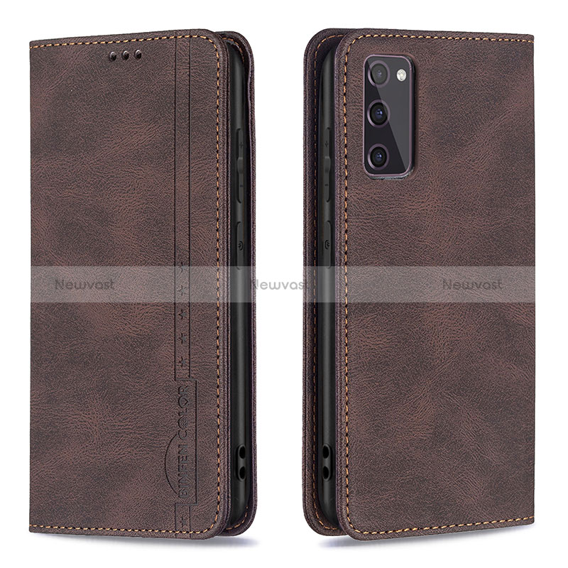 Leather Case Stands Flip Cover Holder B15F for Samsung Galaxy S20 Lite 5G Brown